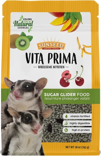 Sunseed Vita Prima Sugar Glider Alimento 28 onzas – Proteína de alta energía y semillas de lino – con jugos de frutas, fruta real y vitamina mineral