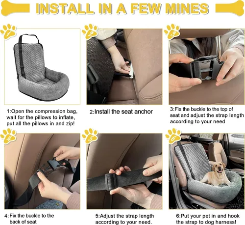 Miniatura 7 de Asiento de automóvil para perros pequeños y medianos, desmontable lavable, asiento elevador de seguridad para mascotas, cómodo, ultra suave y Gris