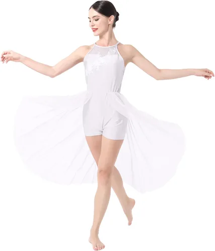 Vestido de baile lírico para mujer, diseño de flor halter, disfraz de baile contemporáneo, vestido de ballet para adultos