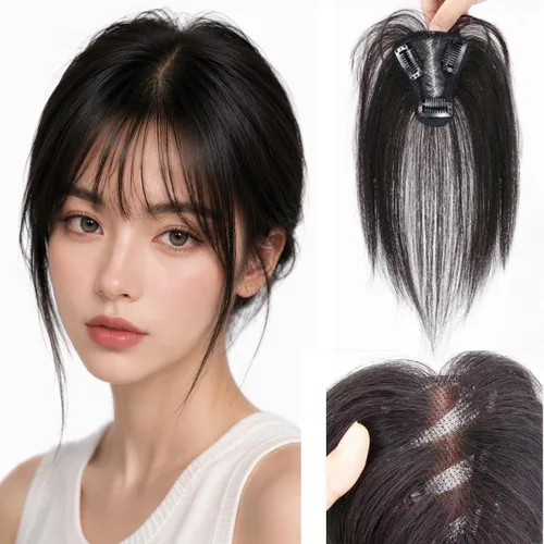 Anemone Extensiones de cabello humano de encaje tejido a mano con clip en extensiones naturales brasileñas para mujer, cubierta recta para pérdida