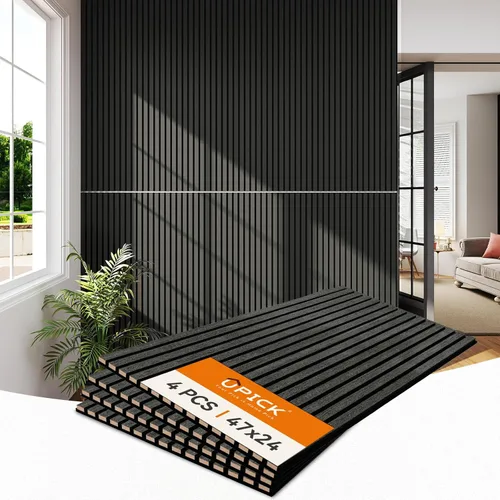 Miniatura 14 de Upick Paneles de pared acústicos de MDF, paquete de 5 paneles de madera de listones 3D de 3.9 x 4.7 pulgadas para pared, paneles insonorizados