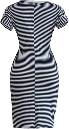 Miniatura 5 de Ceboyel Vestido de verano a rayas para mujer, vestidos cortos de manga corta, con lazo en la cintura, vestido casual de moda, trajes de negocios