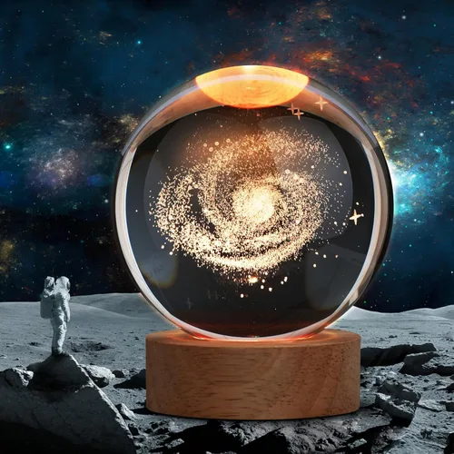 Gran lámpara de noche de bola de cristal 3D de galaxia, lámpara de cristal con 16 colores que cambian con control remoto para decoración de