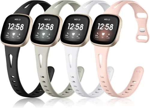 Ouwegaga Compatible con correas Fitbit Versa 3/Versa 4/Sense/Sense 2 para mujer, correa deportiva delgada de silicona suave con orificios de aire