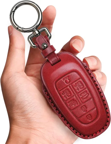 Miniatura 8 de Tukellen Funda para llavero de cuero con llavero compatible con Hyundai Sonata 2020 2021, llave remota Tucson 2022, color negro