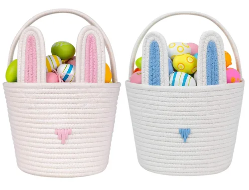 Miniatura 16 de CubesLand Cestas de Pascua para niños, juego de 2 cubos vacíos de conejo con asa, bolsas de cesta de caza de huevos de Pascua suaves y resistentes