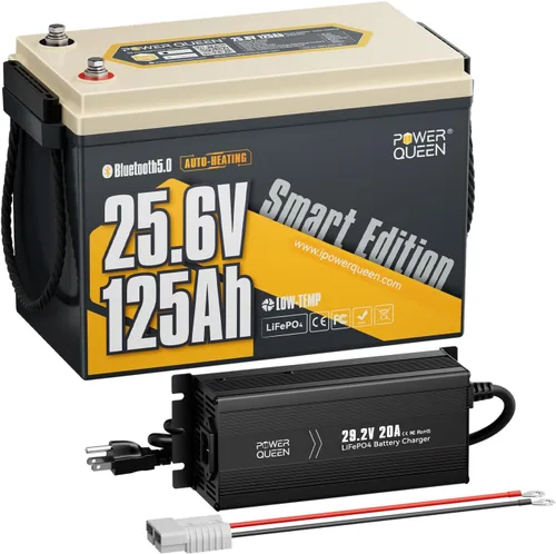 Miniatura 16 de Power Queen Batería LiFePO4 de 12.8 V 50 Ah con cargador de batería LiFePO4 de 14.6 V 10 A, BMS integrado de 50 A, batería de ciclo profundo