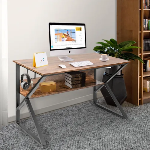 Miniatura 2 de Escritorio de computadora, escritorio de oficina, mesa de PC de 47 pulgadas, grano de madera rústica industrial con estante de almacenamiento con 4