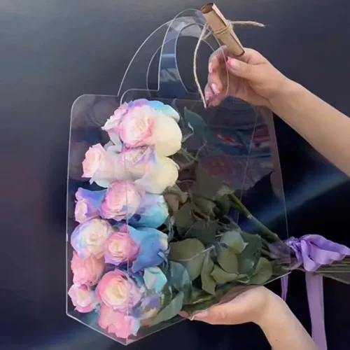 Bolsas de flores transparentes con asas para ramos de floristería, suministros de embalaje, 10 unidades, día de San Valentín, 13.7 x 9.8 x 4.7