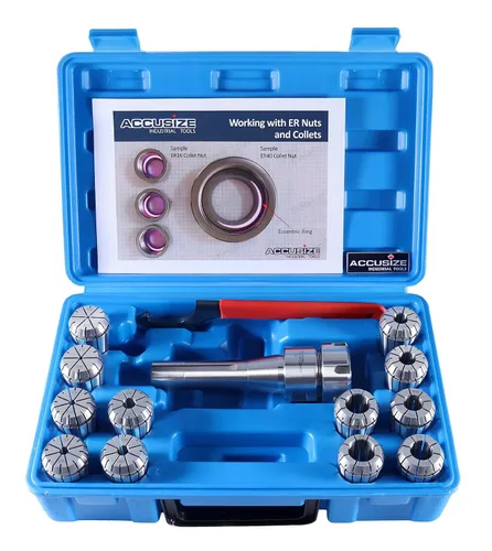 Miniatura 10 de Accusize Industrial Tools R8 Shank Plus 8 Pcs Sistema de Collet Er16, 3/32" - 3/8", 1 Llave en una Caja Ajustada, 0223-0944 3/32"-3/8", Alloy
