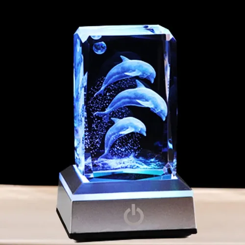 Regalos de delfines de cristal grabados con láser 3D de Qianwei para mujeres y hombres, figuras de vidrio de delfines para decoración de habitación,