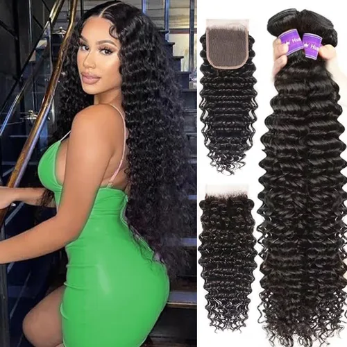 Miniatura 22 de Paquetes de Cabello Humano de Ondas Profundas （12 14 16 ）12A 100% Sin Procesar Cabello Humano Virgen Brasileño Profundo Rizado Tejido de Cabello