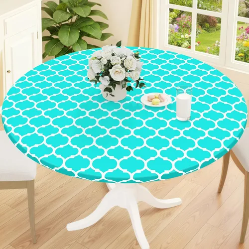 Miniatura 14 de Smiry Mantel redondo de pícnic, fundas de mesa elásticas impermeables para mesas de 18 a 24 pulgadas, manteles de vinilo con parte trasera