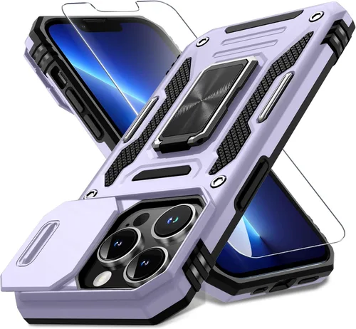Miniatura 82 de DEERLAMN Funda para iPhone Xs Max con funda deslizante para cámara + protector de pantalla, soporte giratorio de anillo de grado militar a prueba