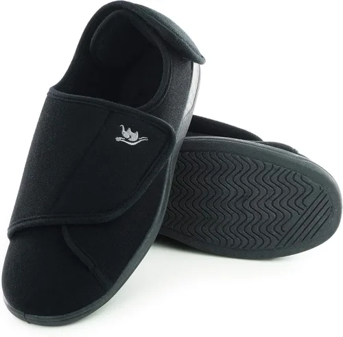 Miniatura 2 de Pantuflas para diabéticos de espuma viscoelástica 80-D para hombre con cierres ajustables, anchura extra ancha, cómodas, cálidas, de forro polar