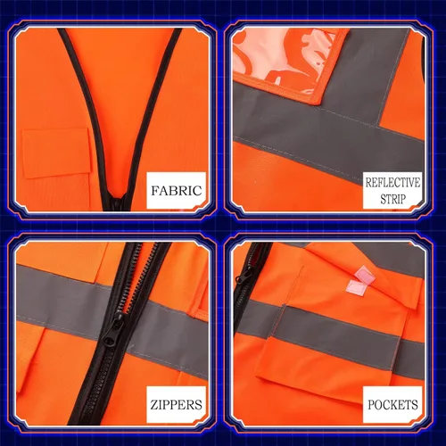 Miniatura 4 de Funtery Chaleco de caza naranja de alta visibilidad, chaleco de caza con cremallera y bolsillo, ropa de construcción con rayas reflectantes