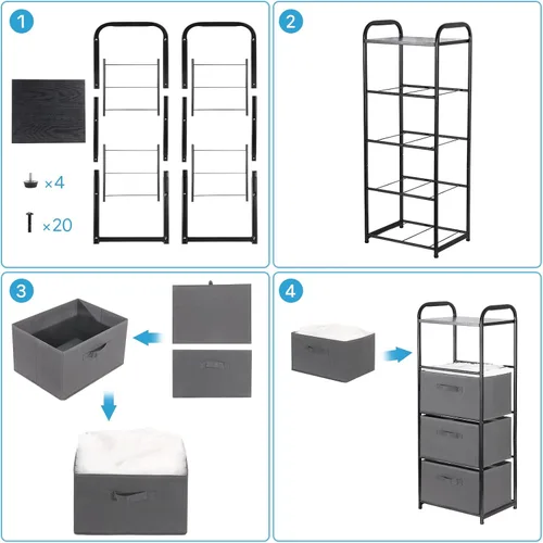 Miniatura 7 de MAX Houser Cómoda de tela de 4 cajones para almacenamiento, cómoda con parte superior de madera, mesita de noche vertical con marco de metal