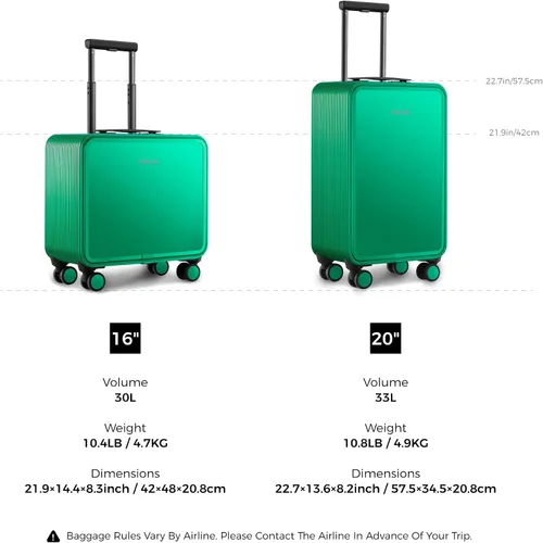 Miniatura 6 de TUPLUS QUICK Maleta rígida de aluminio con ruedas dobles giratorias, equipaje de mano de 16 pulgadas, silencioso, maleta con bloqueo TSA, Verde
