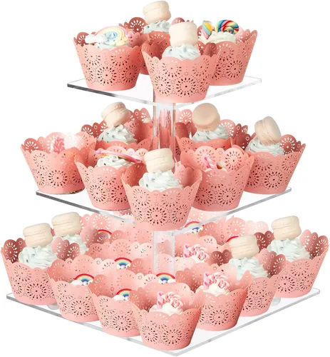 Miniatura 9 de Boxalls Soporte para cupcakes, soporte redondo de 4 niveles para cupcakes, torre transparente de pastelería de postres para bodas, cumpleaños