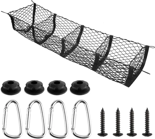 Red de carga para caja de camión de 4 bolsillos de 47.2 x 11.8 x 11 pulgadas, organizador de caja de camión con 4 mosquetones de metal,