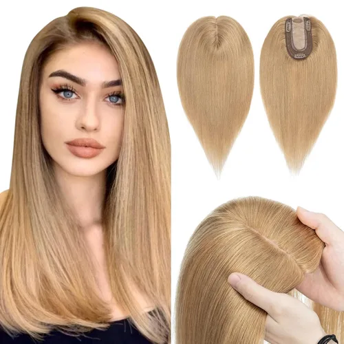 Miniatura 18 de Hairro Toppers de cabello humano 100% real para mujeres sin flequillo, postizos de cabello real con clip, base de seda transpirable para cubrir