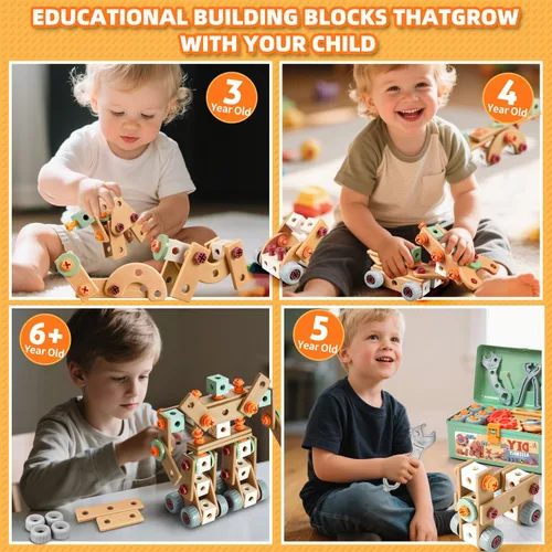 Miniatura 4 de Juego de herramientas para niños, 135 piezas con caja de herramientas, juguetes educativos Montessori, juguetes de construcción STEM para niños