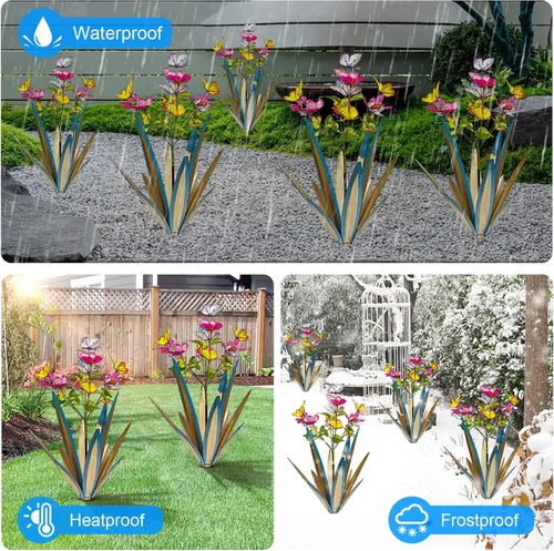 Miniatura 3 de TOMBABY Mariposa de Jardín al Aire Libre Agrandada Engrosada Resistente al Viento Metal Agave Arte de Jardín Metal Planta País Escultura Estatua