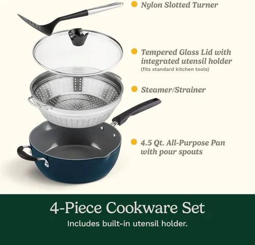 Miniatura 8 de Juego de sartenes de 4 piezas Cuisinart Preferred - Crème de la Creme (sartén multiusos de 4.5 cuartos con tapa, vaporizador, volteador ranurado)