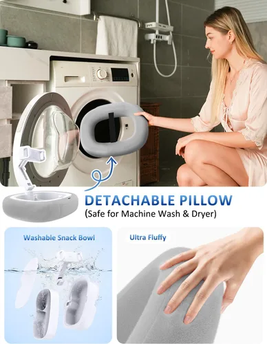 Miniatura 8 de Tryone Soporte de almohada para tableta y soporte para portátil: soporte ajustable para iPad con cuenco para aperitivos, almohada de felpa suave