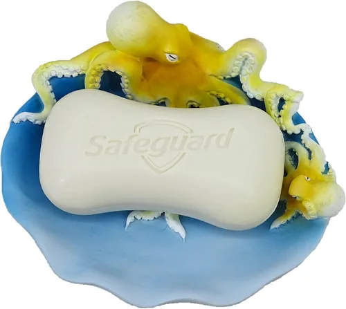 Jabonera de resina para madre y bebé, accesorio de baño, decoración familiar de pulpo, decoración costera (azul océano)