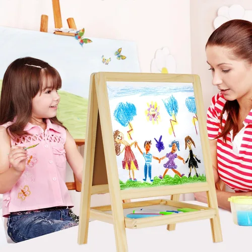 Miniatura 7 de Caballete de Arte de Madera de Doble Cara para Mesa de Niños - Pizarra y Pizarra Blanca para Pintar para Niños Pequeños, Caballete de Escritorio