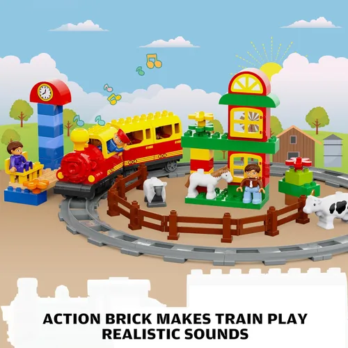 Miniatura 5 de Juguetes de tren eléctrico con juego de animales de granja, juego de trenes de juguete para niños pequeños y niños con música, luces y pistas