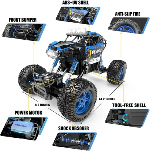 Miniatura 6 de CROBOLL 1:12 Coche grande de control remoto para niños con función de elevación, camiones monstruo eléctricos RC 4X4 todoterreno de 4WD, juguetes