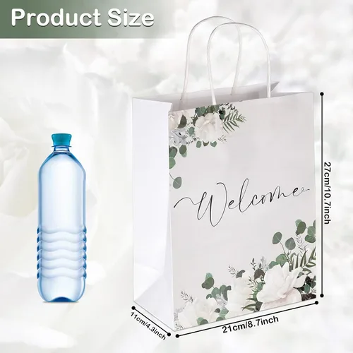 Miniatura 3 de Chinco 36 bolsas blancas de regalo de bienvenida con asas, 11 x 9 x 4.7 pulgadas, bolsas de papel a granel para invitados de boda, cumpleaños, baby