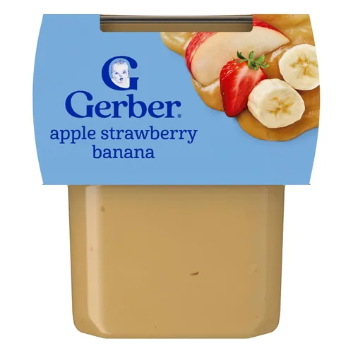 Gerber Stage 2 Alimentos para bebés, tarros de puré de manzana, fresa y plátano, sin colores ni sabores añadidos, puré para bebés, paquete de 16