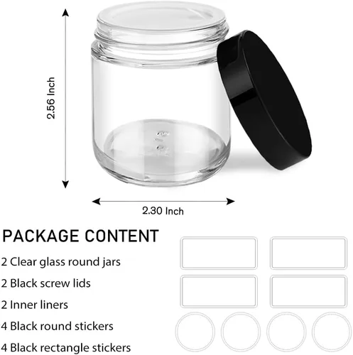 Miniatura 7 de Tarros de vidrio pequeños de 4 oz con tapas, Tecohouse Tarros de vidrio transparente con tapas negras y revestimientos interiores, mini contenedores