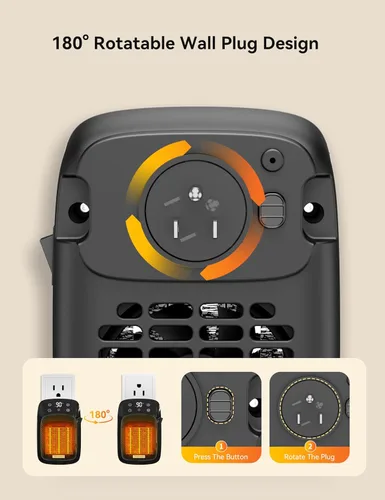 Miniatura 7 de Brightown Calentador de pared enchufable para uso en interiores, calentador eléctrico pequeño de 800 W con termostato, control remoto, protección