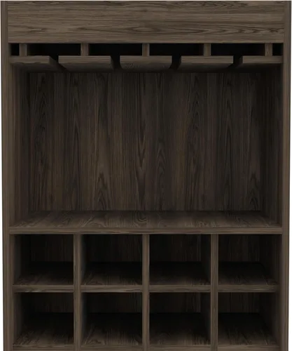 Miniatura 9 de FM FURNITURE Edessa - Armario de bar con 12 cubos de vino, 2 estantes abiertos, estante de vidrio y un gabinete de doble puerta, nogal oscuro