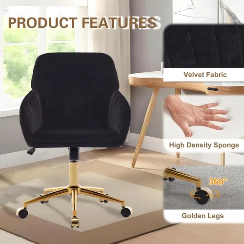 Miniatura 3 de Silla moderna de oficina en casa, cómoda silla de escritorio de terciopelo, silla de tocador de maquillaje con ruedas, silla giratoria ajustable