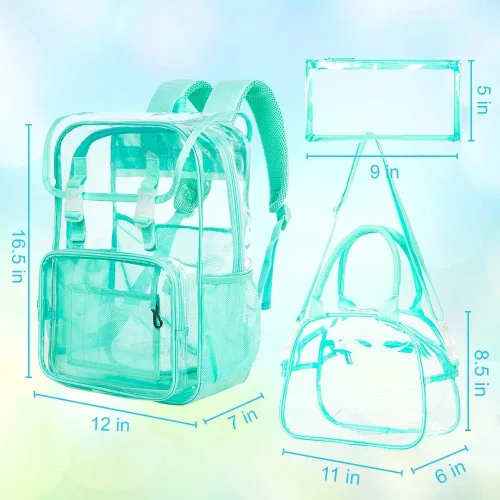 Miniatura 34 de Mochila transparente, aprobada por el estadio, para niñas y niños, mochila transparente de PVC resistente para mujeres y hombres