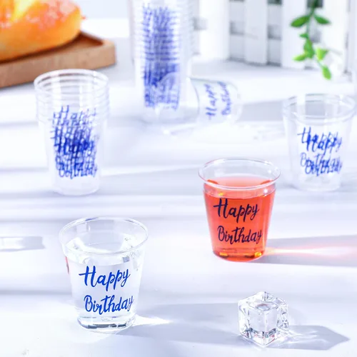 Miniatura 4 de Lallisa 100 vasos de chupito desechables de plástico de feliz cumpleaños, 2 onzas, vaso de chupito de cumpleaños, degustación de bebidas