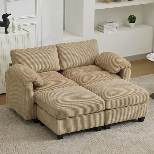 Miniatura 22 de Sofá biplaza modular de 61 pulgadas, asiento extra profundo para sala de estar, sofá de pana profundo con almohadas para reposabrazos, cosido