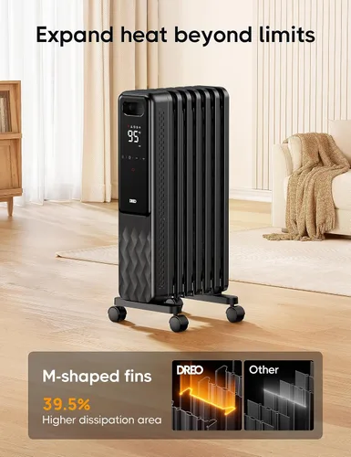 Miniatura 3 de DREO Radiador lleno de aceite, calentadores radiantes eléctricos para uso en interiores, habitación grande con control remoto, bloqueo infantil, 4