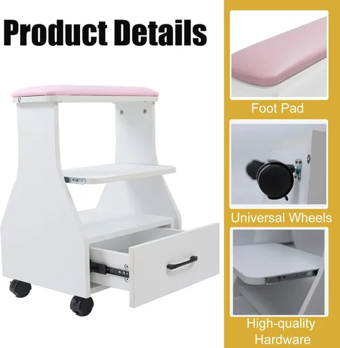 Miniatura 4 de Reposapiés portátil de pedicura con ruedas, taburete de pedicura, carrito para baño de pies, carrito de spa, soporte de uñas, muebles de manicura