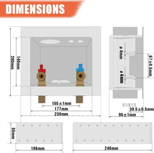 Miniatura 3 de TTFLEX - Caja de salida para lavadora con válvulas de bola de latón de un cuarto de vuelta, 1/2 pulgada x 3/4 pulgadas MHT