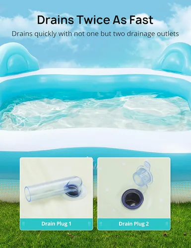 Miniatura 7 de EVAJOY - Piscina inflable para niños, adultos, piscina sobre el suelo de tamaño familiar con 4 asientos, 4 respaldos, portavasos, para patio