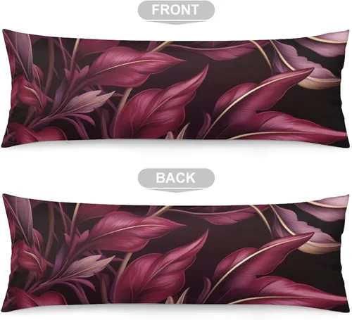 Miniatura 3 de Elegant Leaves - Funda de almohada de poliéster (20 x 54 pulgadas), color burdeos