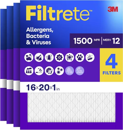 Filtrete Filtro de aire para horno de CA de 16 x 20 x 1, MERV 12, MPR 1500, certificado para asma y alergias, filtro de limpieza de aire