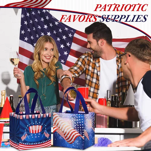 Miniatura 2 de Ctosree 12 Pcs 4th of July Gift Bags Bulk Patriotic Memorial Independence Day Celebration-red White Blue Non Woven Tote with Handle