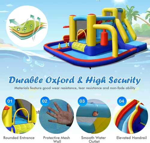 Miniatura 7 de BOUNTECH Tobogán acuático inflable, castillo de salto de parque acuático 6 en 1 para niños con 2 piscinas de salpicaduras, boxeo, toboganes